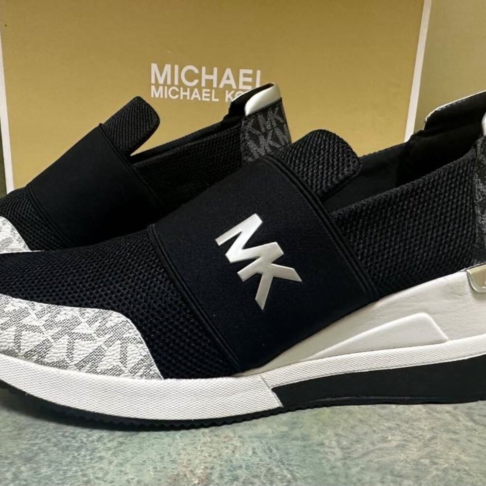 MICHAEL Michael Kors Felix Trainer Wedge Slip On Size 7.5  Color BLK/WHT
